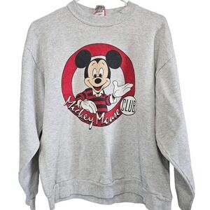 Vintage Disney Designs Mickey Mouse Club Sweatshirt Heather Gray USA Large